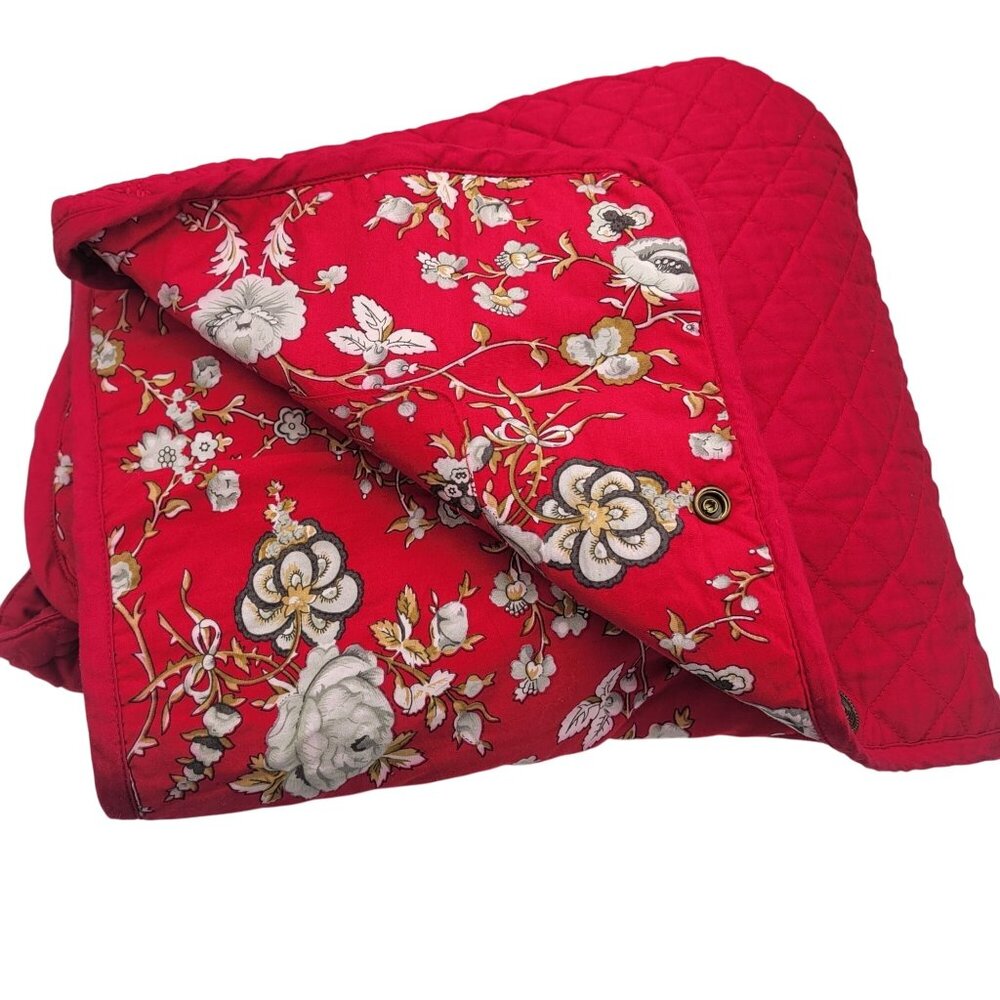 Denim & Co Reversible Quilted Jacket With Floral Print & Solid Red Design Button - Picture 14 of 16